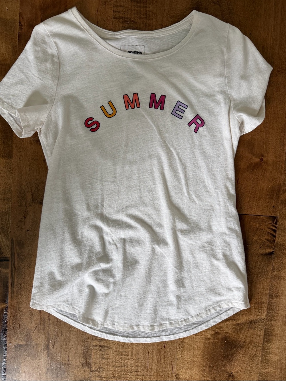 Sonoma White Tee with Multicolor 'SUMMER' Lettering